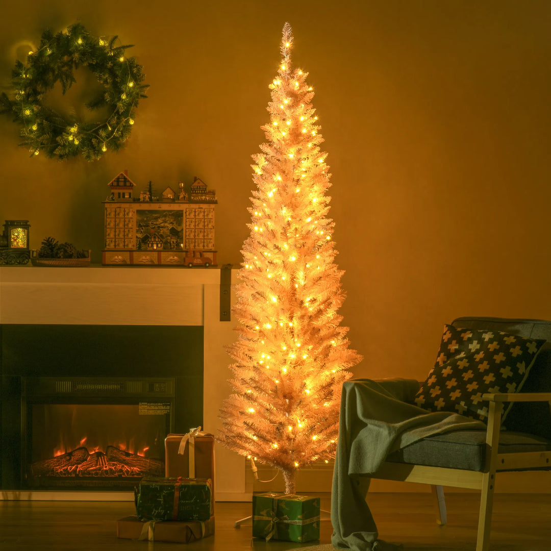 Small white pencil tree with warm lights