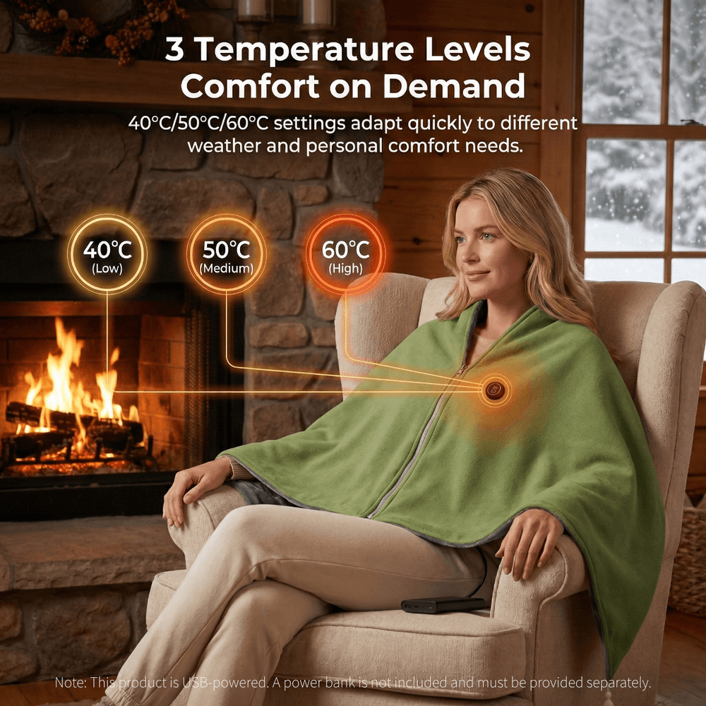 Cosycombe™ Heated Cotton Shawl Blanket with 8 Heating Zones