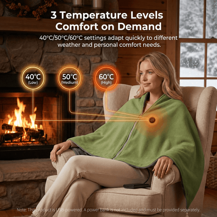 Cosycombe™ Heated Cotton Shawl Blanket with 8 Heating Zones