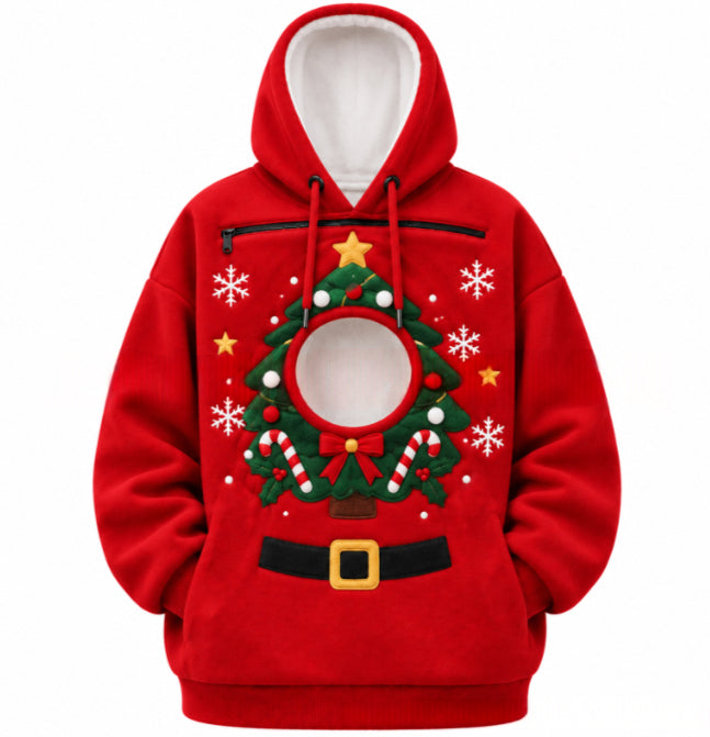Cosycombe Christmas Fleece Hoodie with Pet Pocket