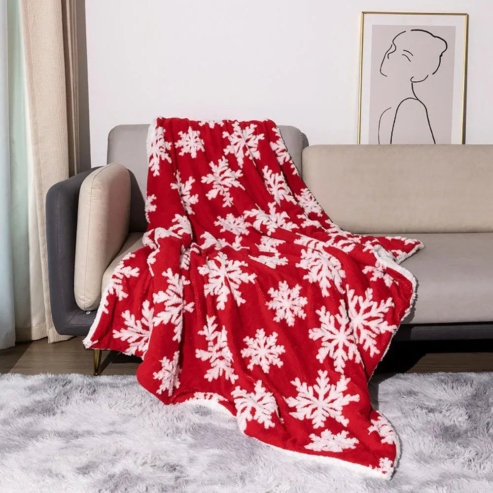 Cosycombe™ Christmas Wool Blend Throw With Snowflakes for Sofa and Bed