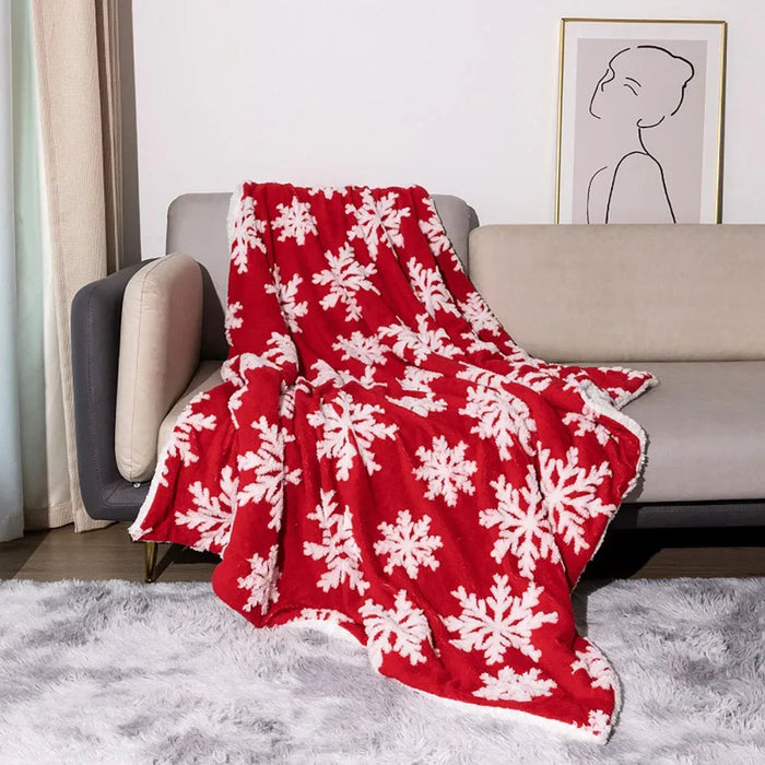 Cosycombe™ Christmas Wool Blend Throw With Snowflakes for Sofa and Bed