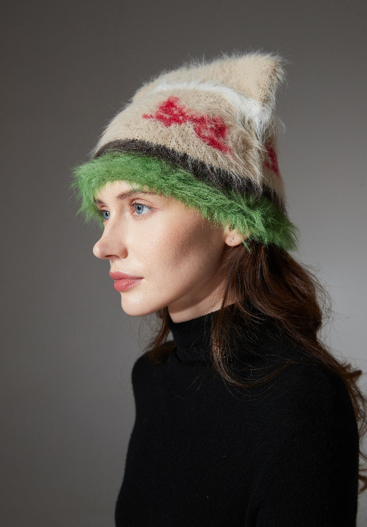 Shaggy white and blue cat ear beanie