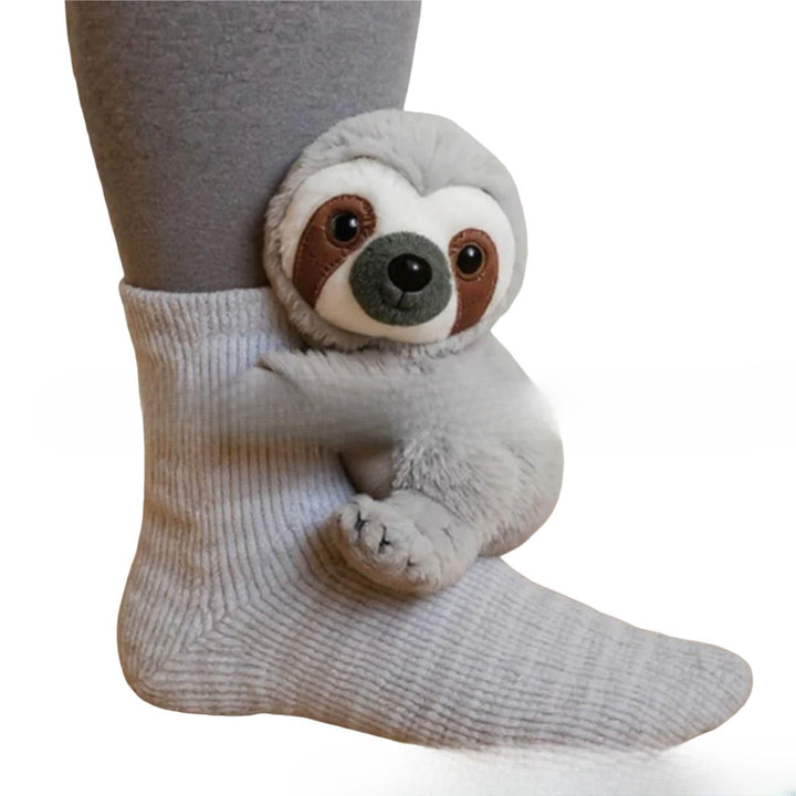 Knit socks with 3D crochet sloth