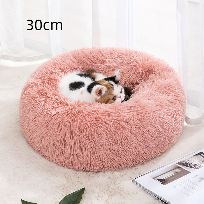 Cosycombe Fluffy round donut cat bed, 30 to 100 cm across