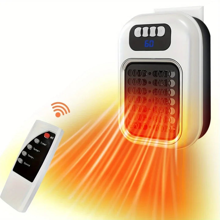 White compact plug-in wall heater with display
