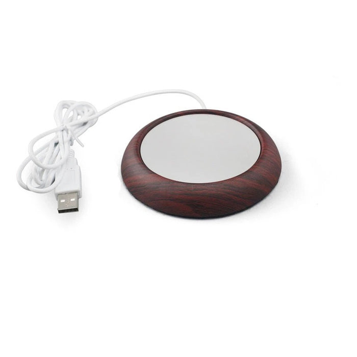 Cosycombe Slim USB Heated Coaster with Wood-Look Rim