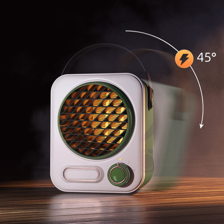 Retro white fan heater with leather handle