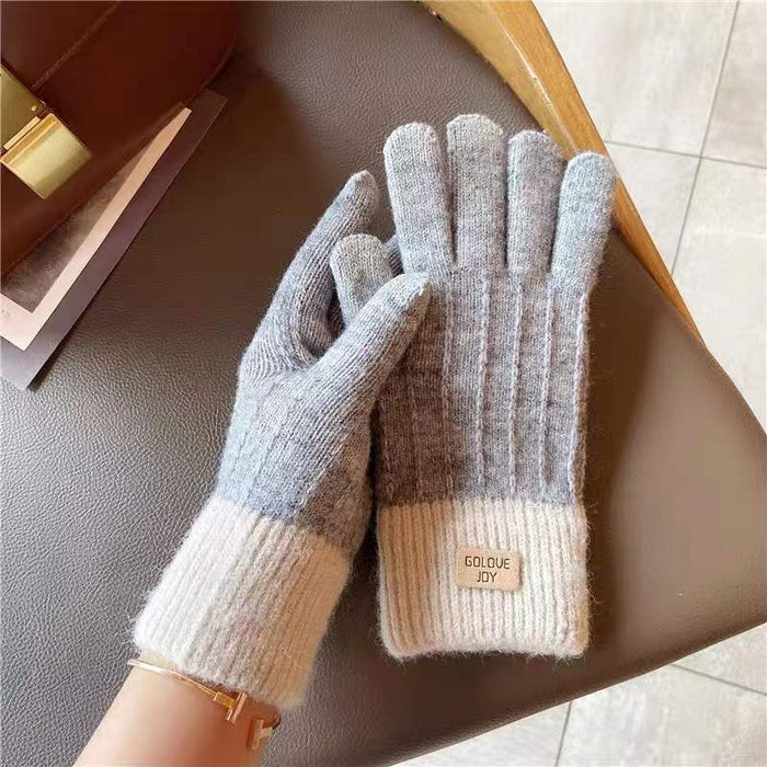 Cosycombe Knitted Touchscreen Gloves with Contrast Ribbed Cuff