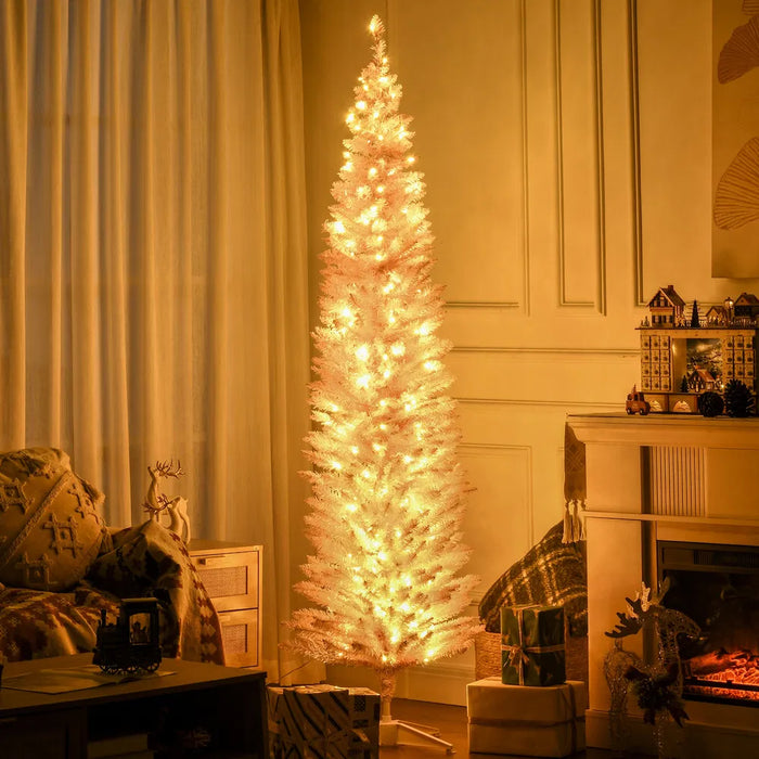 Cosycombe Tall Pink Pencil Christmas Tree with 200 Warm LEDs, 7ft