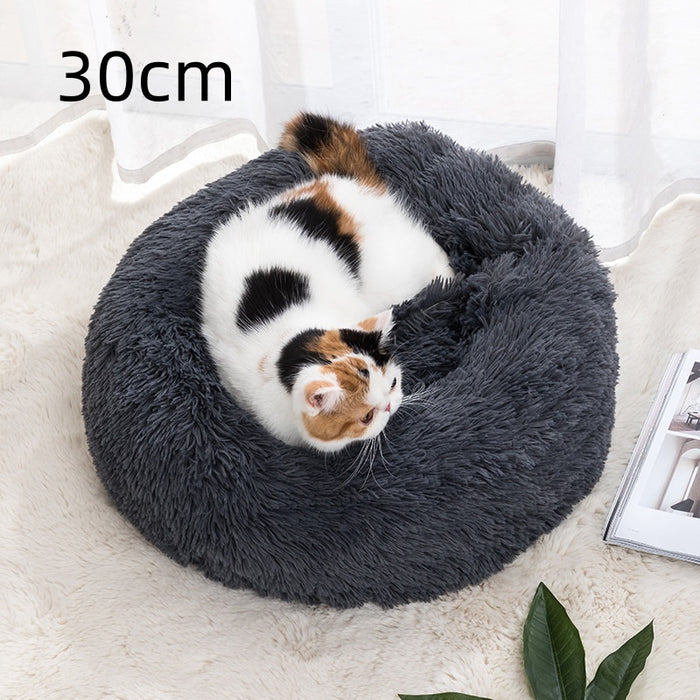 Cosycombe Fluffy round donut cat bed, 30 to 100 cm across