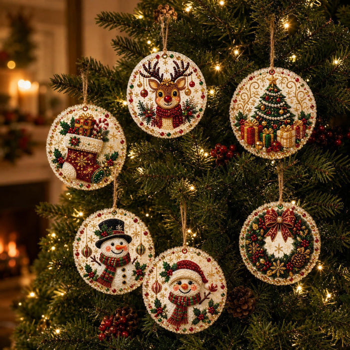 Cosycombe Set of 6 wooden diamond painting Christmas ornaments