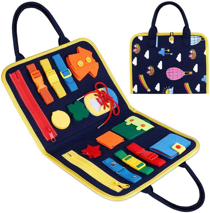 Cosycombe Felt busy board for toddlers with buckles and zips
