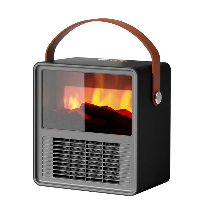 Wood-finish small heater with flame effect