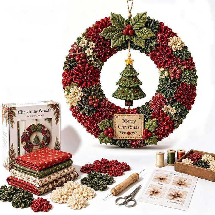 Fabric rosette Christmas wreath with snowman