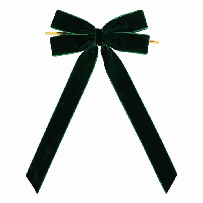 Cosycombe Velvet Christmas bow with long tails and gold cord