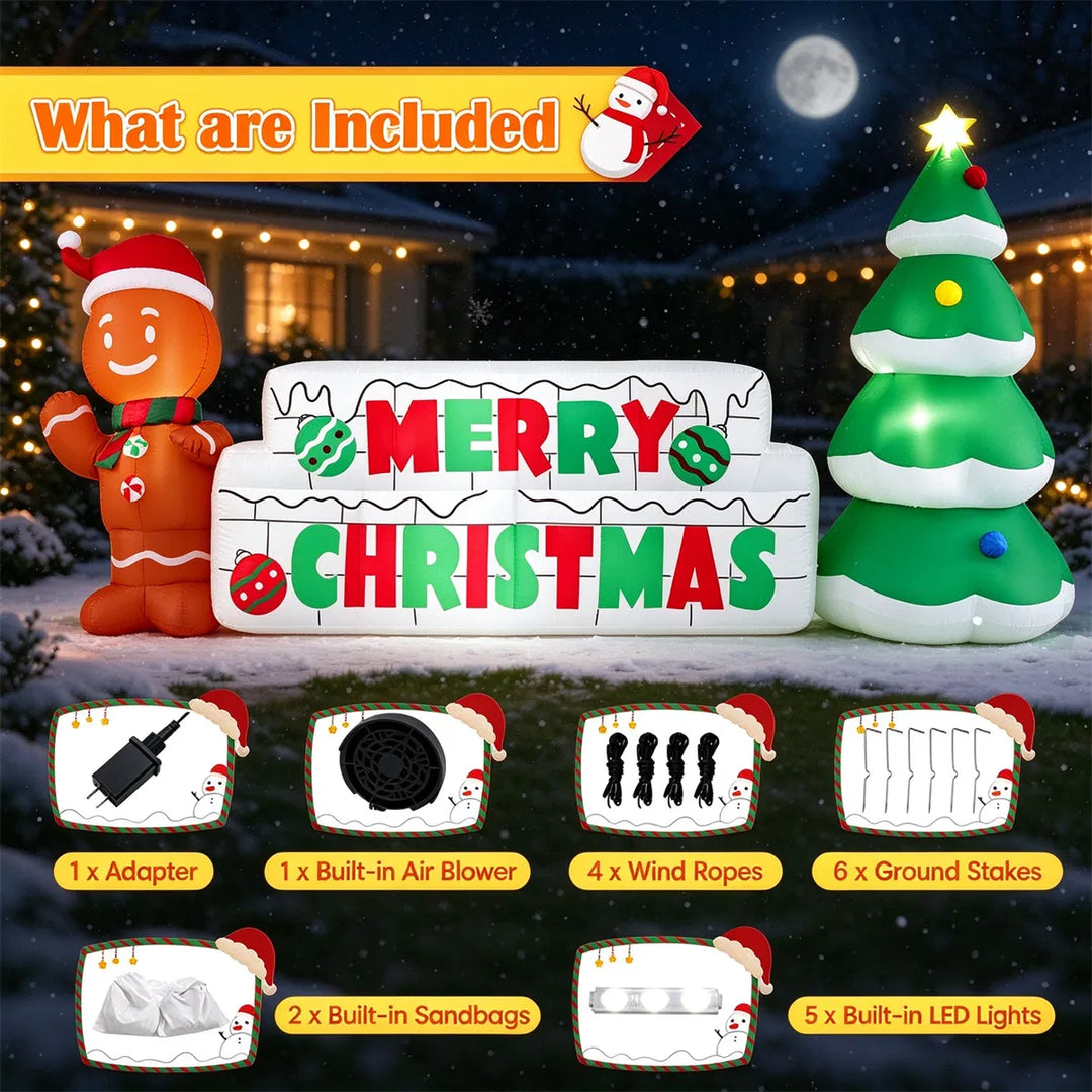 Inflatable Merry Christmas sign with gingerbread man