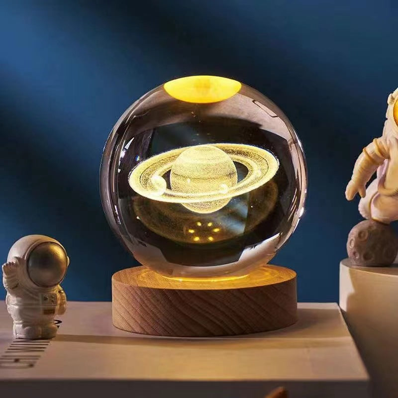 3D Crystal Ball Night Light With Inner Carved Solar System