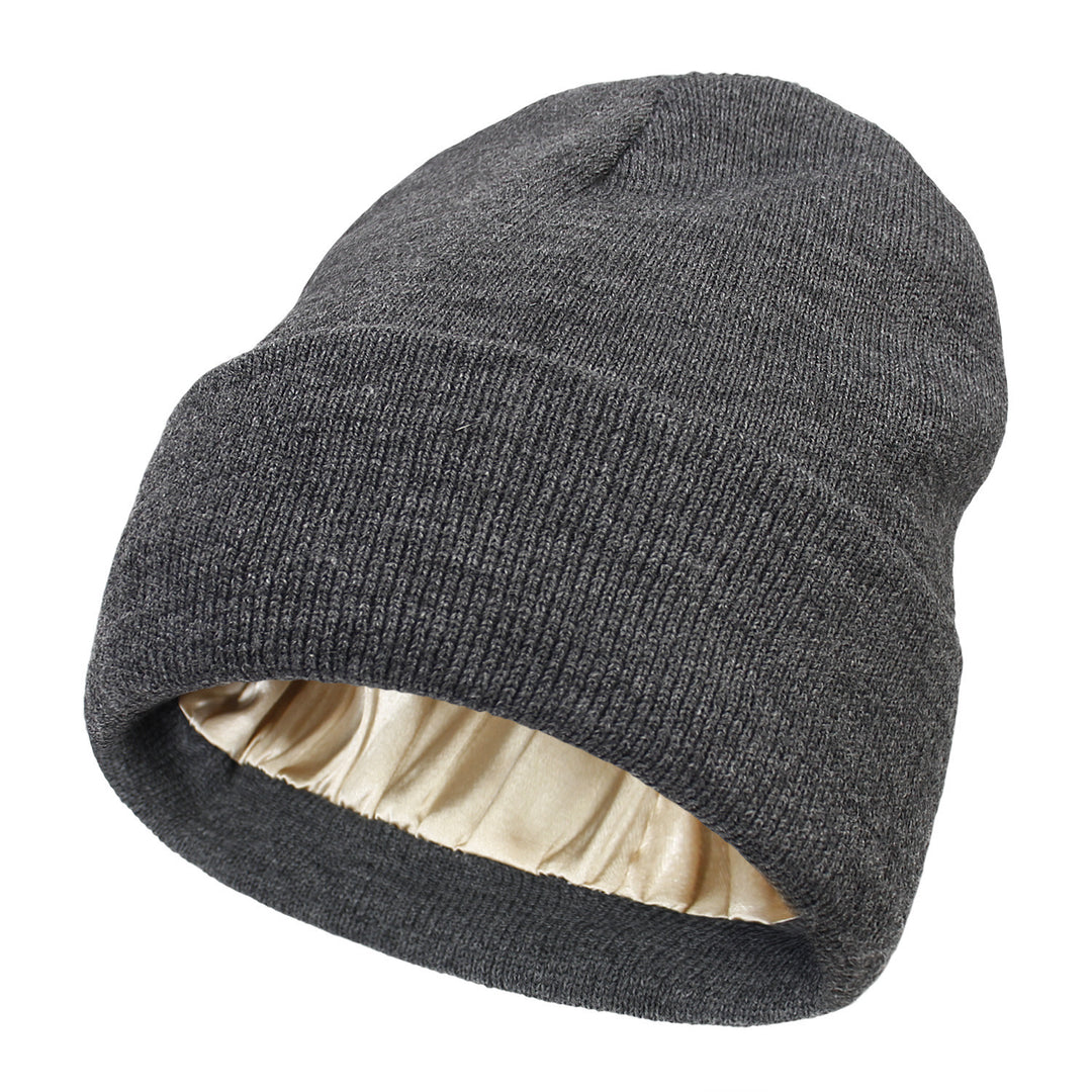 Black double layer cuffed beanie with satin lining