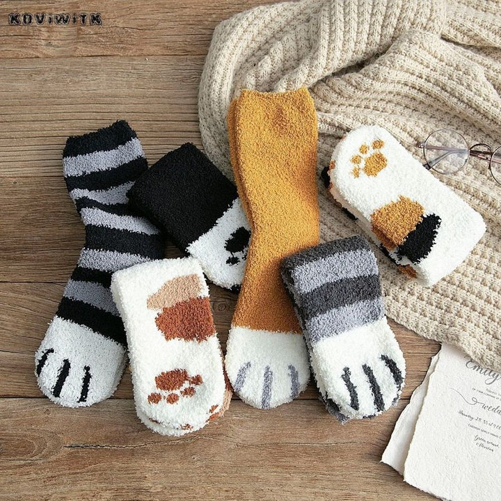 Cosycombe™ Cute Cat Paw Socks in Plush Coral Fleece – One Size Fits All