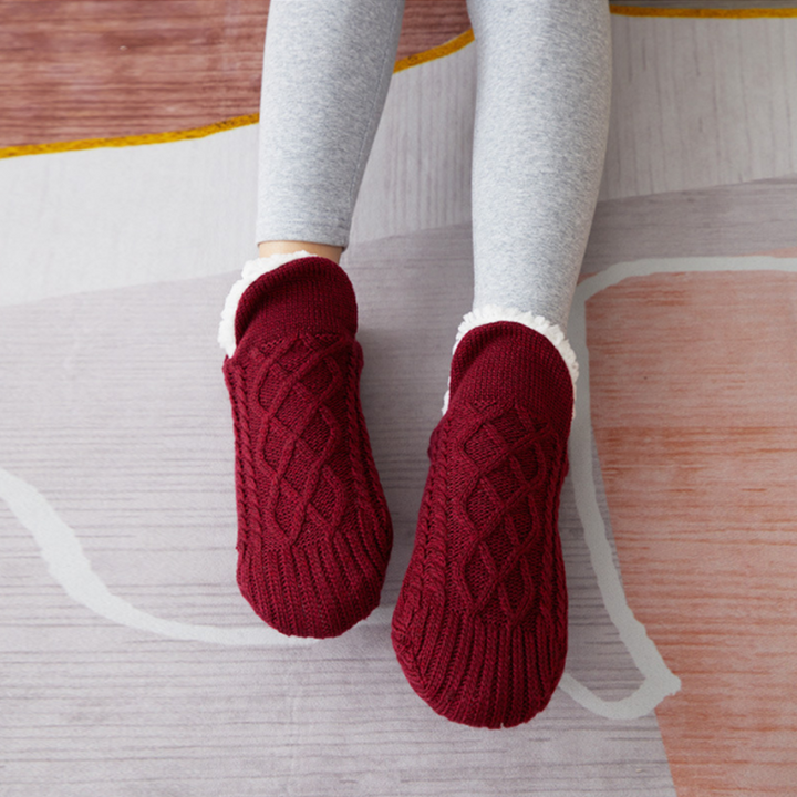 Cosycombe™ Woven Slipper Socks with Plush Lining and Non-Slip Grips