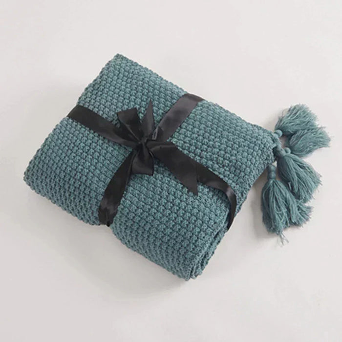 Cosycombe™ Handwoven Wool Blanket with Fringes and Pom-Poms