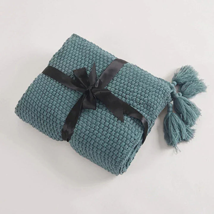 Cosycombe™ Handwoven Wool Blanket with Fringes and Pom-Poms