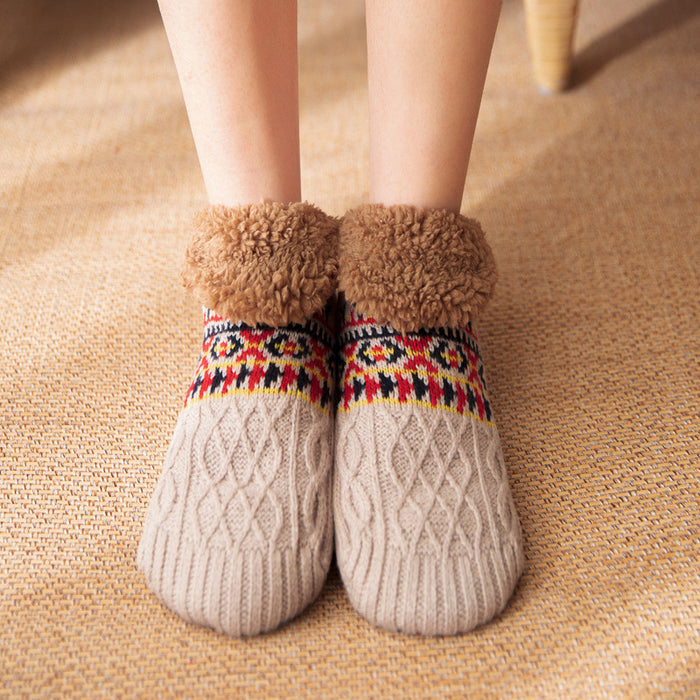 Cosycombe Knitted Slipper Socks with Fleece Cuff and Grippy Sole
