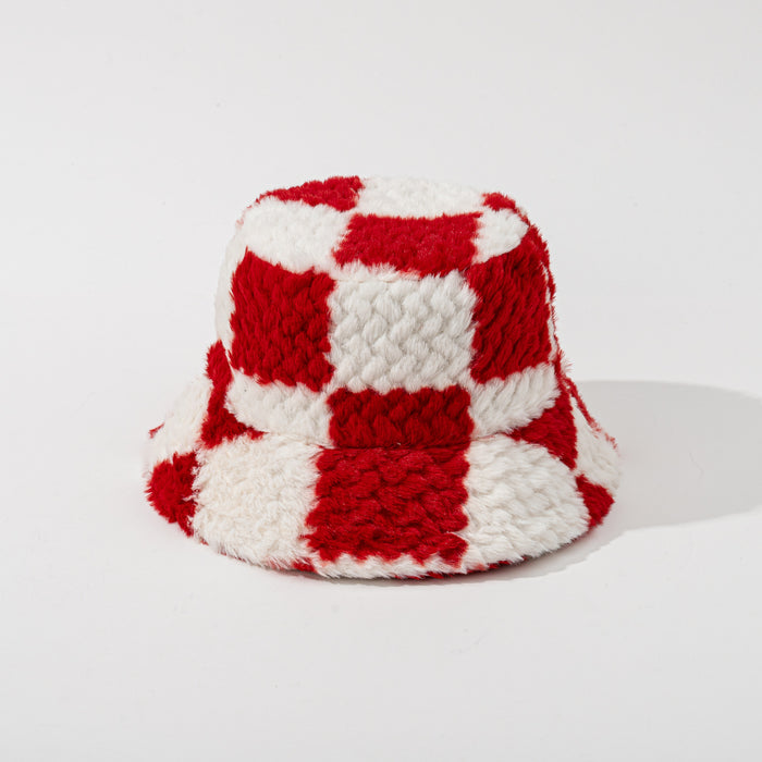 Cosycombe Checkerboard Plush Bucket Hat in Teddy Fleece