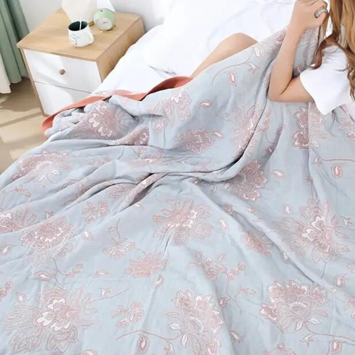 Cosycombe™ Five-Layer Cotton Gauze Blanket With Woven Floral Jacquard