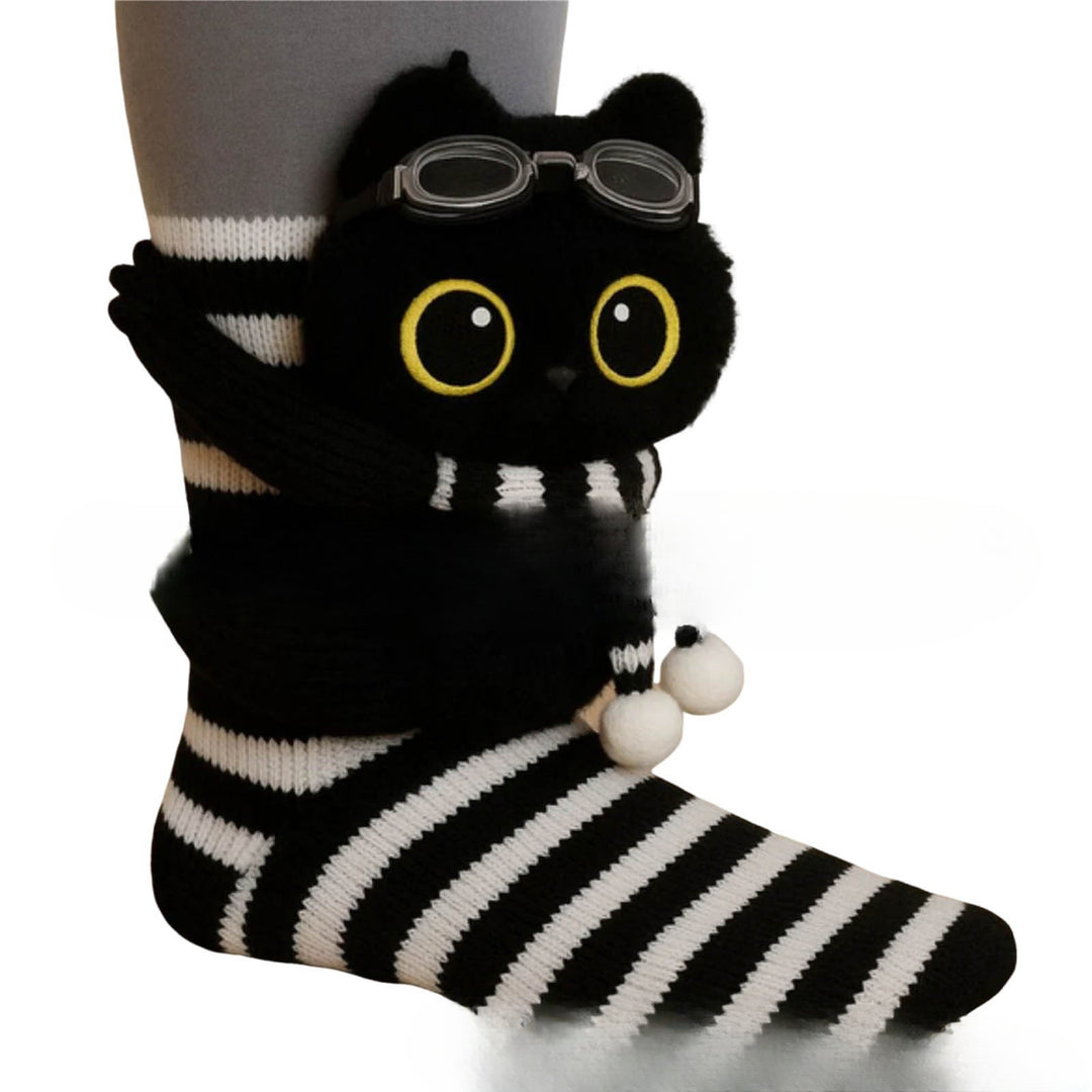 Knit socks with 3D crochet sloth