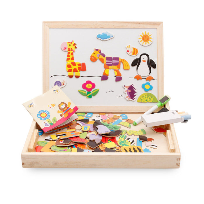 Cosycombe Wooden magnetic puzzle box with whiteboard and chalkboard