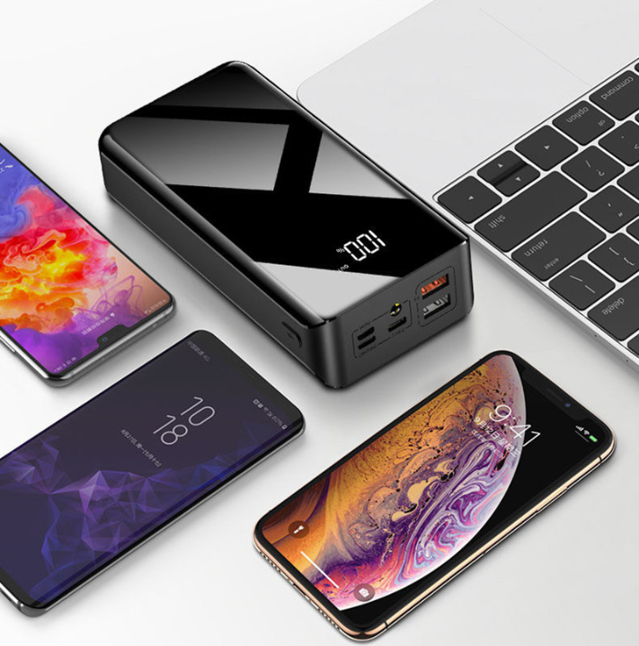 Black 30,000 mAh power bank with LCD