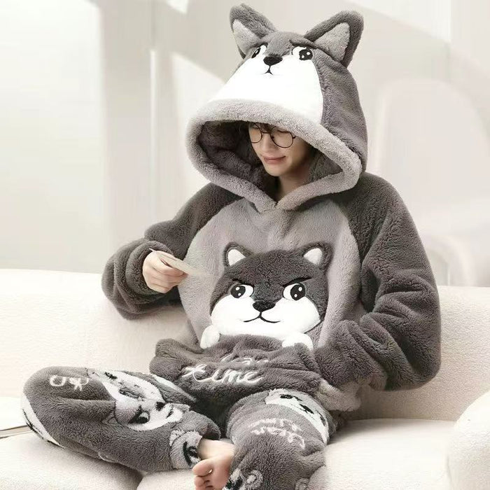 Cosycombe Hooded Coral Fleece Pyjama Set with Animal Ears