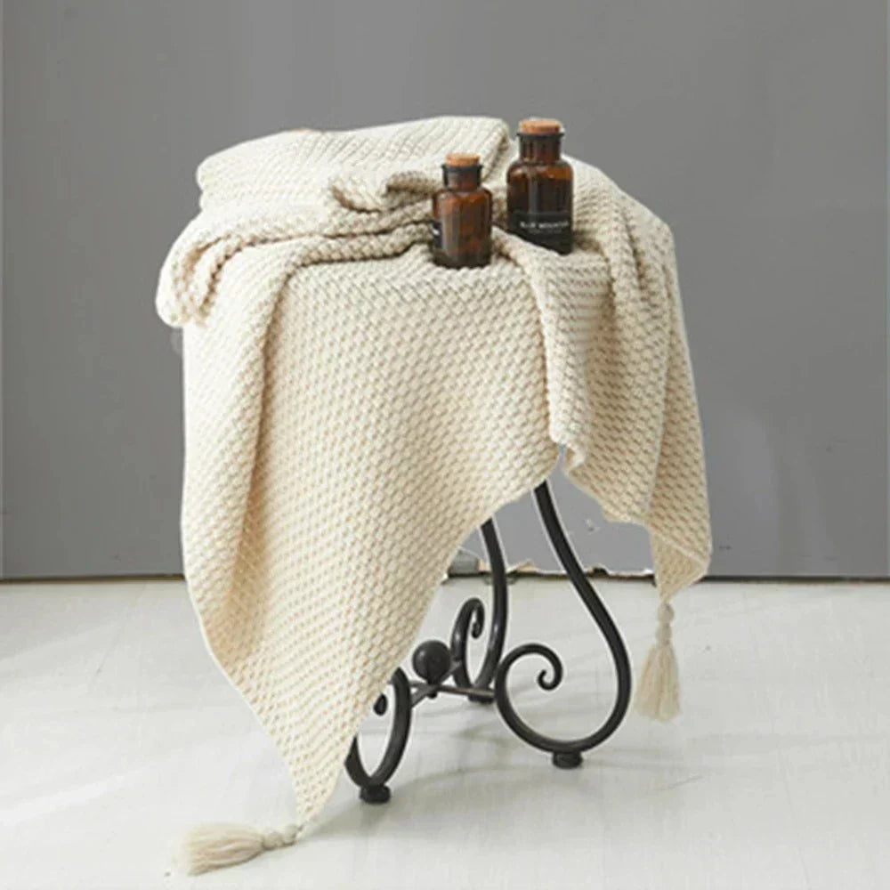 Cosycombe™ Handwoven Wool Blanket with Fringes and Pom-Poms