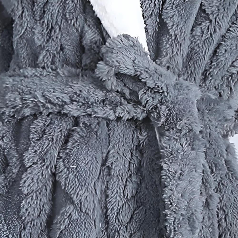 Cosycombe™ Long Plush Knitted Hooded Dressing Gown with Patch Pockets