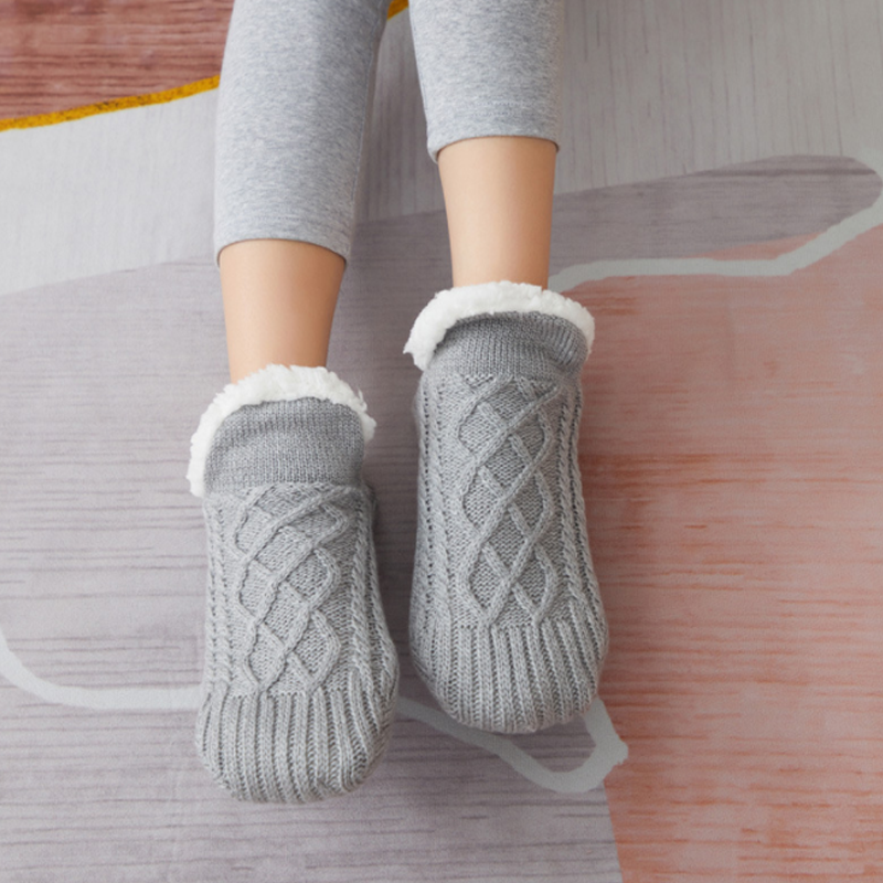 Cosycombe™ Woven Slipper Socks with Plush Lining and Non-Slip Grips