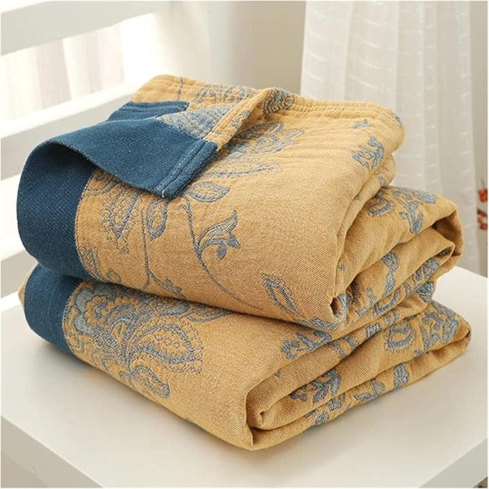 Cosycombe™ Five-Layer Cotton Gauze Blanket With Woven Floral Jacquard