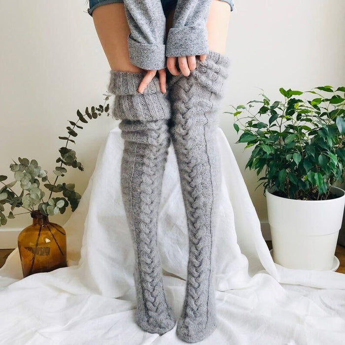 Cosycombe Over the Knee Cable Knit Socks, Extra Long