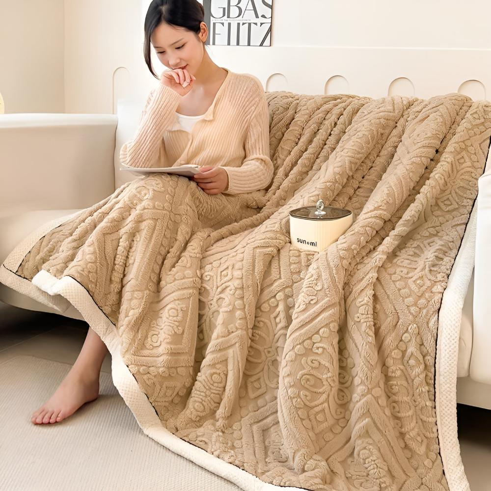 Cosycombe™ Mandala Carved Velvet Sherpa Blanket, Plush and Warm