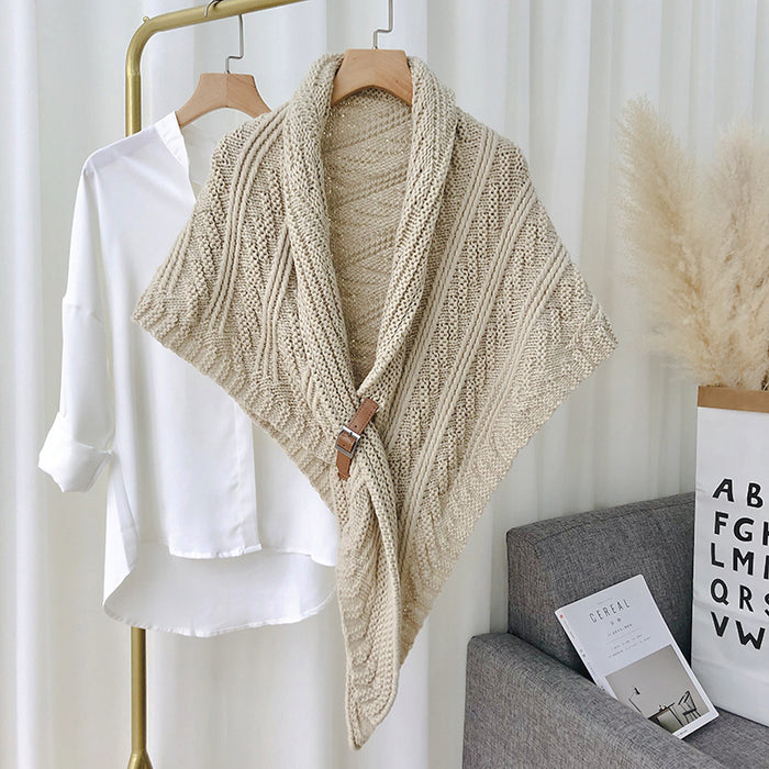 Cosycombe Chunky Knit Triangle Scarf with Buckle, Wear as a Cape