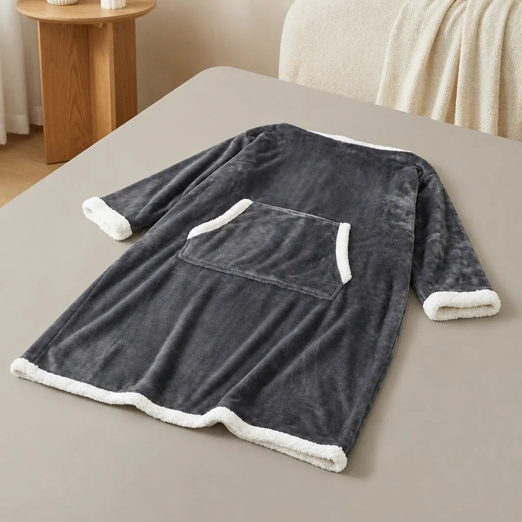 Cosycombe™ Sherpa Fleece Wearable Blanket with Sleeves and Foot Pocket