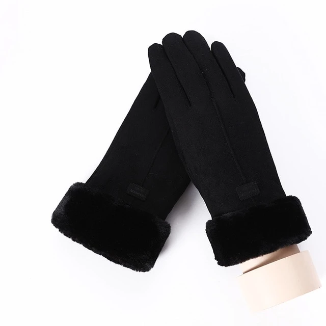 Cosycombe Suede Look Gloves with Plush Cuff and Bear Face