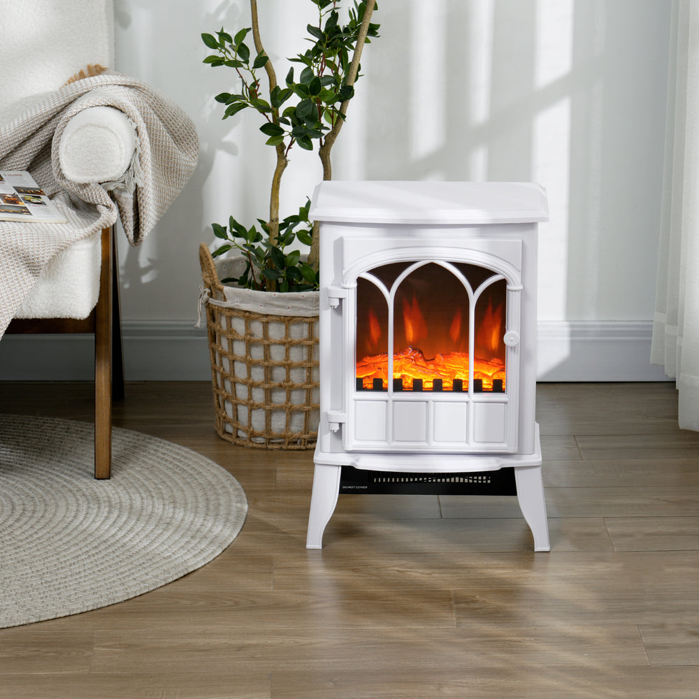white log-burner style electric fire with LED flames