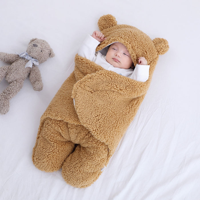 Cosycombe Baby Bear Hooded Wrap with Plush Ears and Cotton Lining