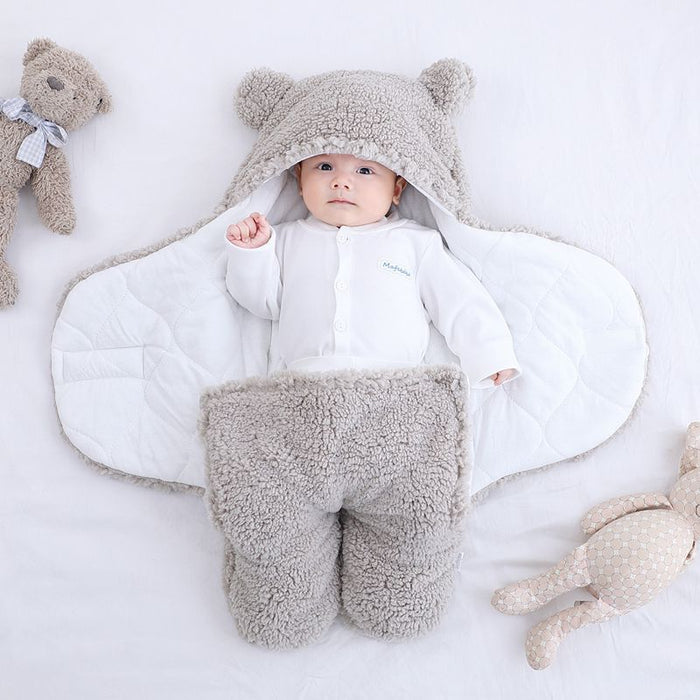 Cosycombe Baby Bear Hooded Wrap with Plush Ears and Cotton Lining