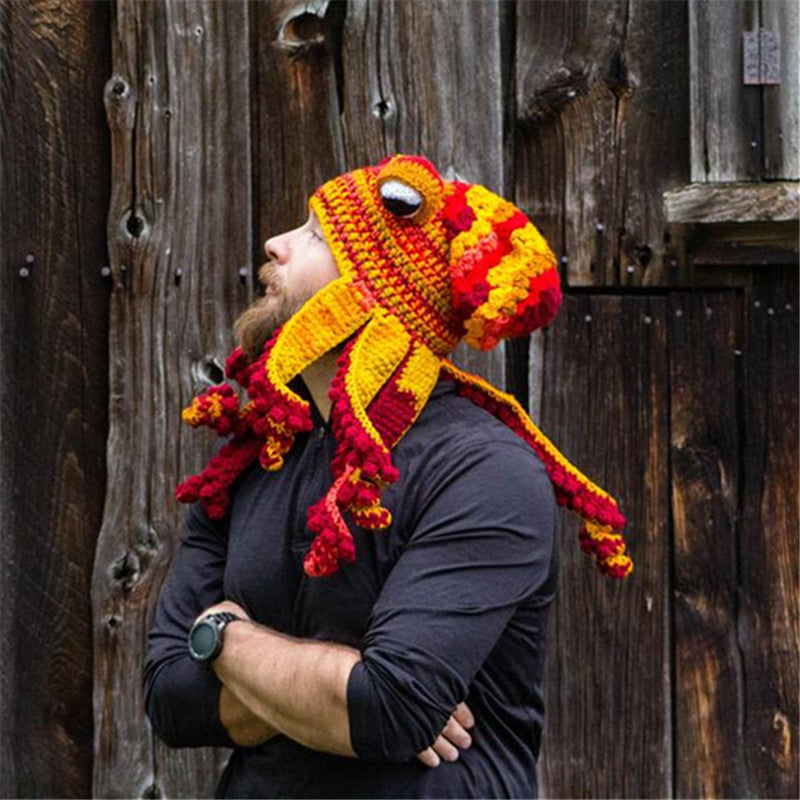 Handmade crochet octopus hat with curly tentacles
