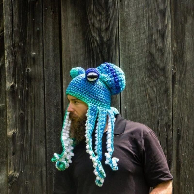 Handmade crochet octopus hat with curly tentacles