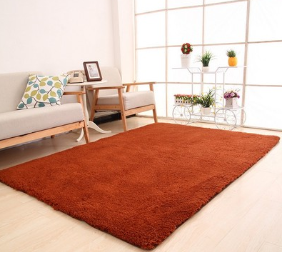Fluffy beige shaggy rug in living room