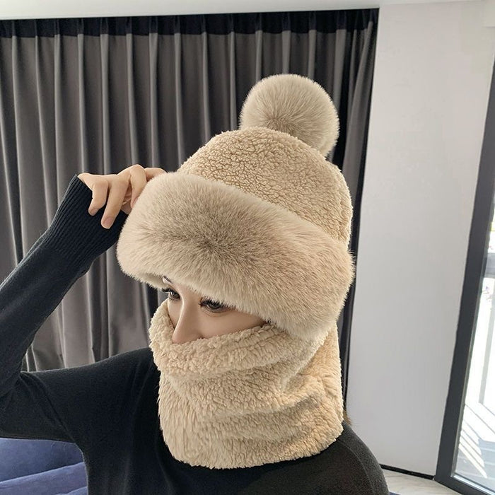 Cosycombe Plush Hood Hat with Neck Warmer and Pompom